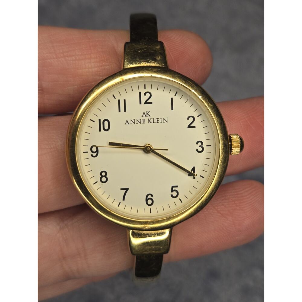Anne Klein Women's Quartz Wristwatch Gold Bangle White Dial vintage 90s